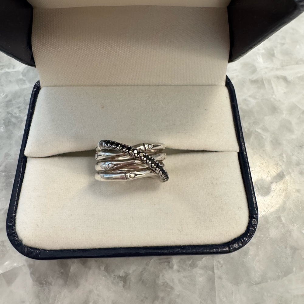 John Hardy “2 Bamboo” Elegant Silver and Black Women's Ring